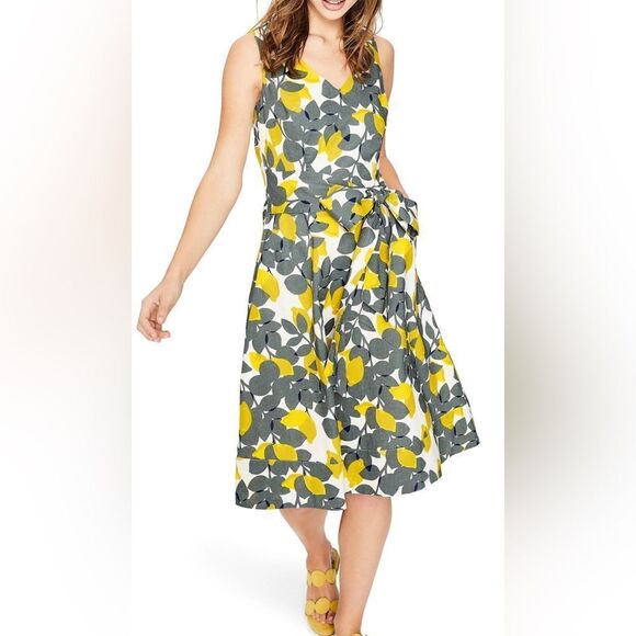 Boden women’s 6 linen blend lemon print novelty fit flare dress capsule - Picture 1 of 8
